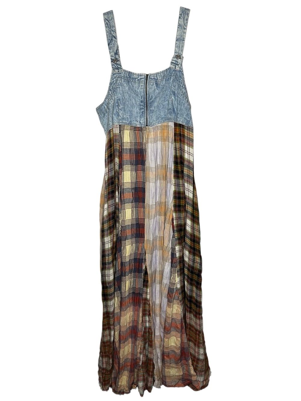 Free People We The Free Mix It Up Maxi Dress Splinter Plaid Denim Size 10 NWT - Picture 2 of 15